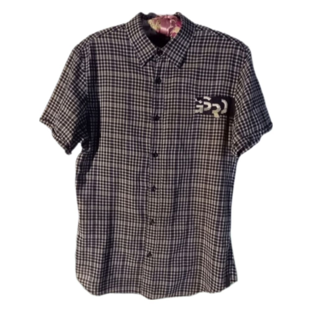 G-Star Raw Cargo Large ‎ Navy Blue/Cream Plaid Short Sleeve NWOT SKUM008